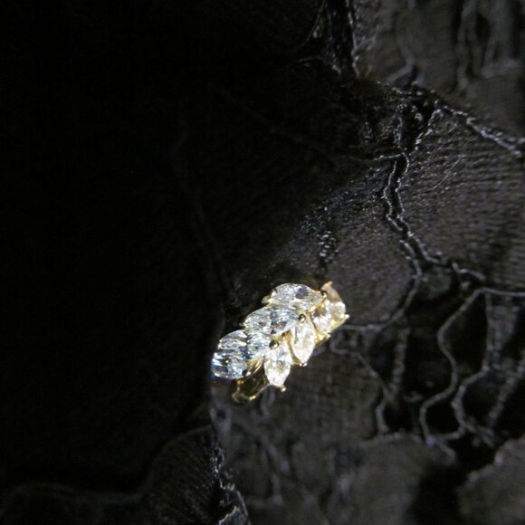 Marquise Cut Diamonique CZ Huggie Hoop Earrings 14K Yellow Gold Plated Silver - Picture 10 of 16